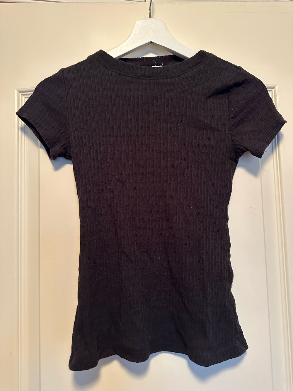 PILCRO (Anthropologie) Black Ribbed Short Sleeve Tee